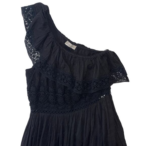 Loves Shack Fancy Pamela Asymmetric One Shoulder Black Midi Dress Size XS - Picture 5 of 14